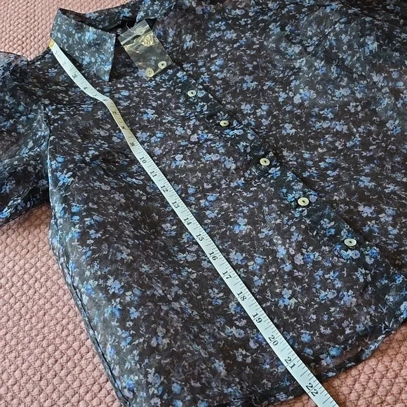 Forever 21 Floral Sheer Puff Sleeve Womens Blouse - Picture 4 of 9